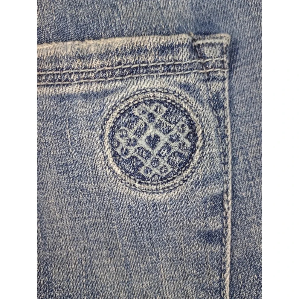 Laurie Felt LA Womens 0 Light Blue Classic Slim Leg Embroidered Chevron Jeans